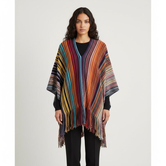 Missoni Oversized Stripe Knit Poncho In Rot One Size - Picture 1 of 7